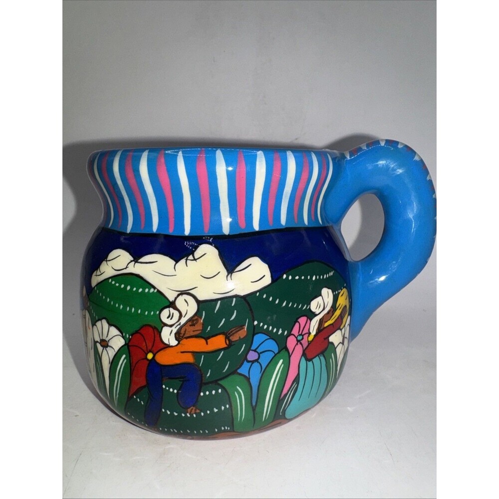 Hand Painted Terracotta Mexican Folk Art Talavera Story Telling Coffee Mug - Picture 3 of 6